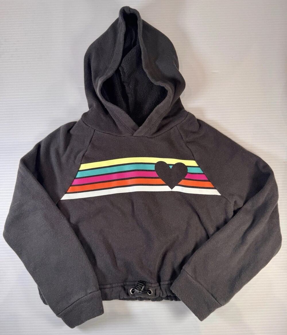Athletic Works Girls S/CH (6-6X) Black Pullover Hoodie Fleece Rainbow Heart